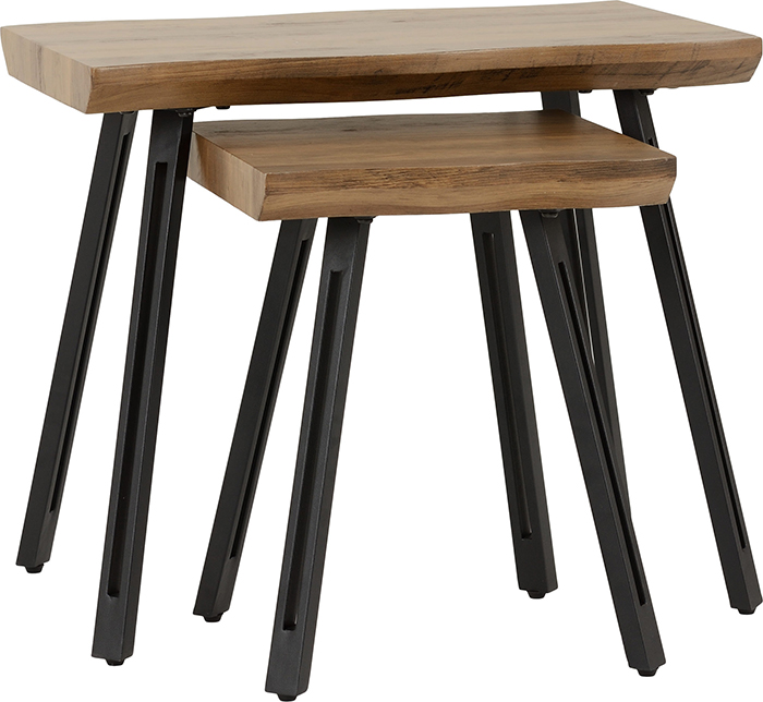 Quebec Wave Edge Nest of Tables In Medium Oak Effect - Click Image to Close